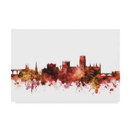 Michael Tompsett 'Durham England Skyline Cityscape Red' Canvas Art,12x19